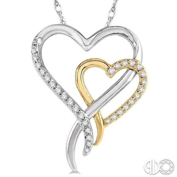 1/8 Ctw Interlocked Two Tone Hearts Round Cut Diamond Pendan