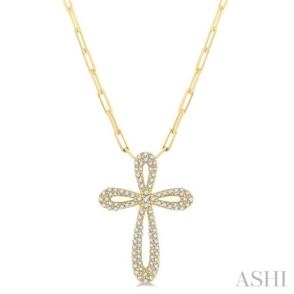 1/2 ctw Latin Cross Round Cut Diamond Pendant With Chain in 14K Yellow Gold Robert Irwin Jewelers Memphis, TN