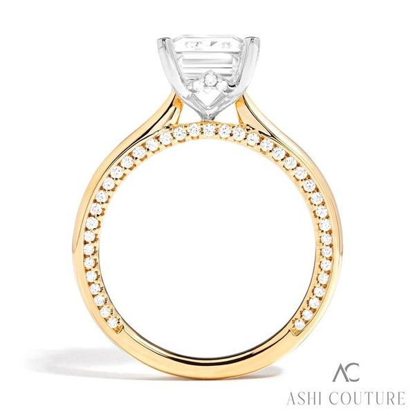 0.4 Carat Round Diamond and 1.75 Carat Emerald Diamond Semi-Mount Ring in 18K Yellow Gold Image 3 Robert Irwin Jewelers Memphis, TN
