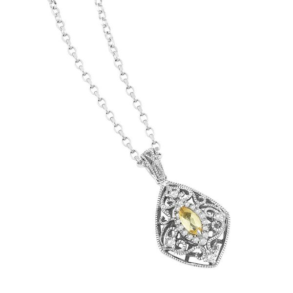 Sterling Silver .21 ct Marquise Citrine with .19 ct White Topaz Necklace Robert Irwin Jewelers Memphis, TN