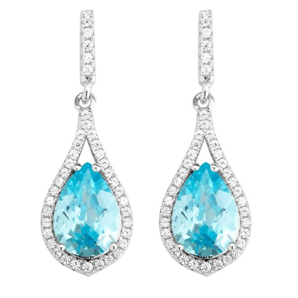 Sterling Silver Teardrop Clear CZ with Center Bright Blue CZ Earrings Robert Irwin Jewelers Memphis, TN