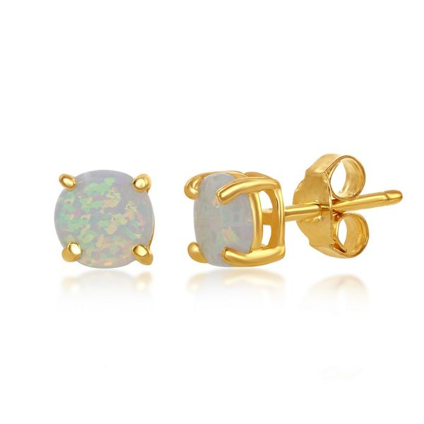 Sterling Silver 6mm White Opal Round Stud Earrings - Gold Pated Robert Irwin Jewelers Memphis, TN
