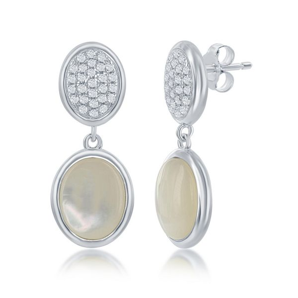 Sterling Silver Micro Pave and Mother of Pearl Oval Earrings Robert Irwin Jewelers Memphis, TN