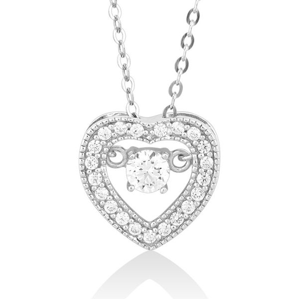 Sterling Silver Micro Pave with Center Dancing-Shimmering CZ Heart Pendant With Chain Robert Irwin Jewelers Memphis, TN