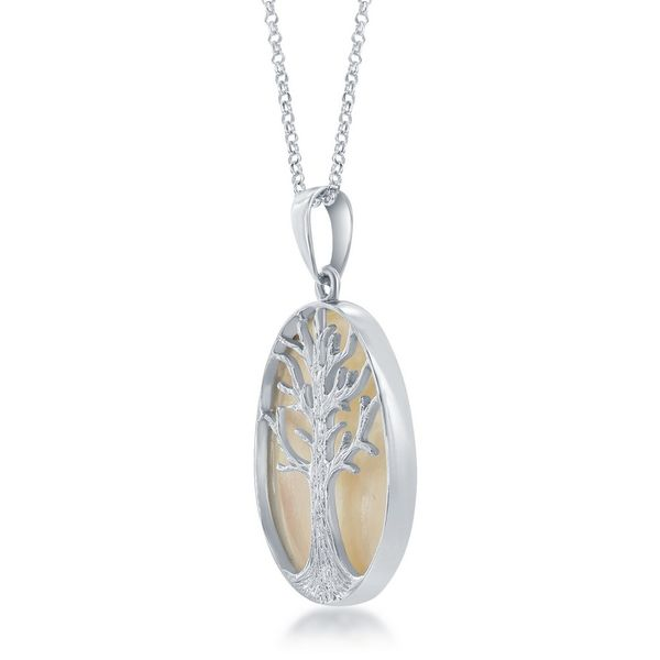 Sterling Silver Large Oval MOP with Tree Pendant With Chain Image 3 Robert Irwin Jewelers Memphis, TN