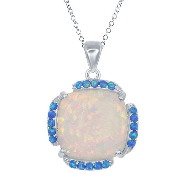 Sterling Silver White Opal with Blue Opal Border Square Pendant Robert Irwin Jewelers Memphis, TN