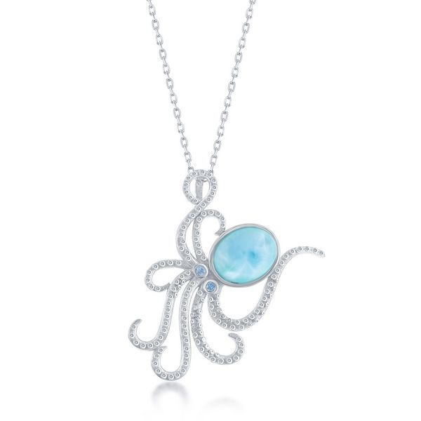 Sterling Silver Octopus Larimar and Blue CZ Pendant Robert Irwin Jewelers Memphis, TN