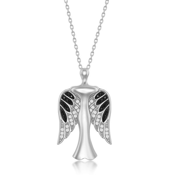 Sterling Silver CZ Angel Pendant With Movable Wings - Rhodum Plated Image 2 Robert Irwin Jewelers Memphis, TN