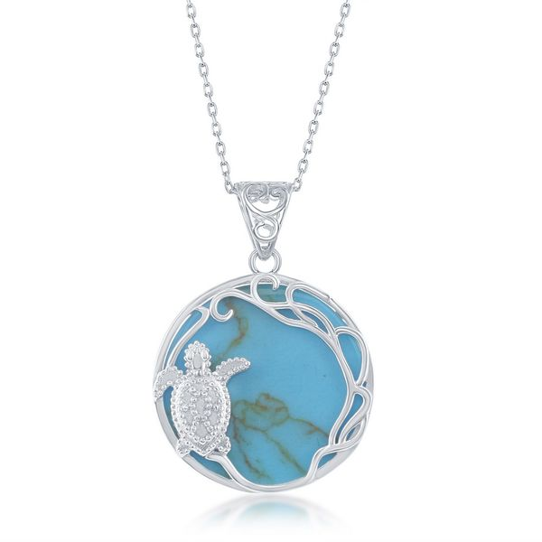 Sterling Silver Round Turquoise with Turtle Pendant Robert Irwin Jewelers Memphis, TN