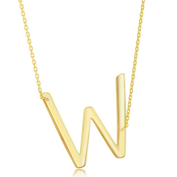 Sterling Silver (35MM) Large Sideways W Initial Necklace - Gold Plated Robert Irwin Jewelers Memphis, TN