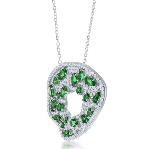 Sterling Silver 16 Inch Irregular Shape Emerald & White CZ Necklace Image 2 Robert Irwin Jewelers Memphis, TN