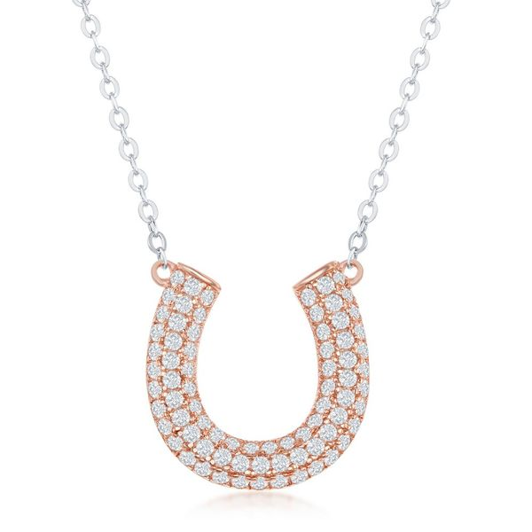 Sterling Silver Micro Pave Cubic Zirconia Horseshoe Necklace - Rose Gold Plared Robert Irwin Jewelers Memphis, TN