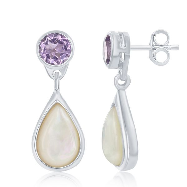 Sterling Silver Amethyst and Mother of Pearl Earrings Robert Irwin Jewelers Memphis, TN