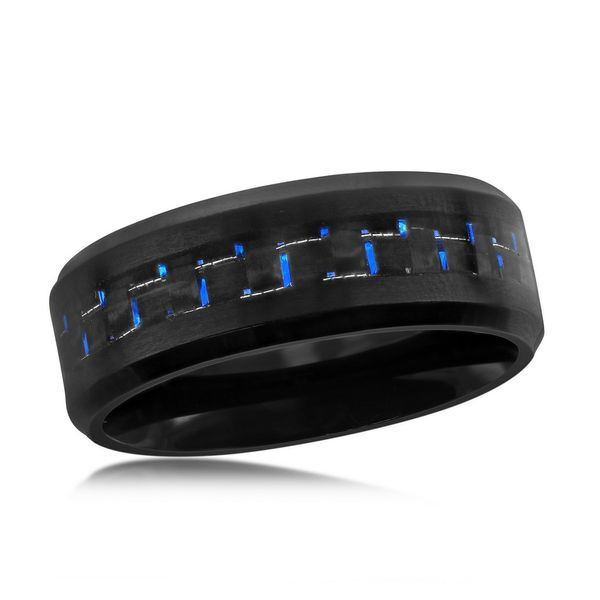 Stainless Steel Black and Blue Carbon Fiber Ring Robert Irwin Jewelers Memphis, TN