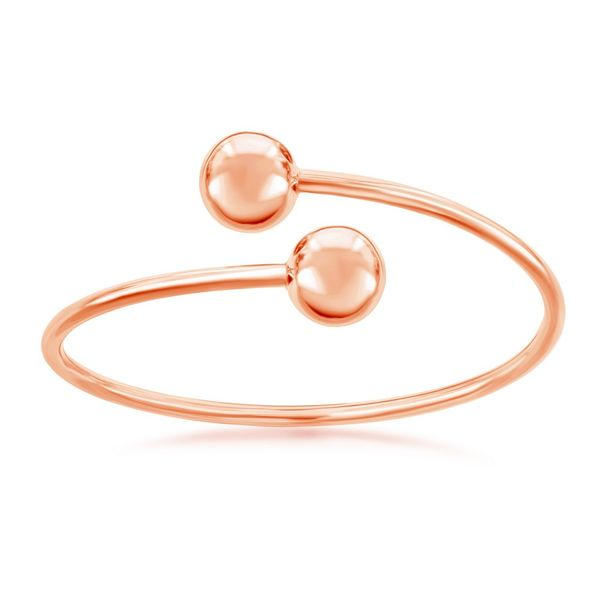 Sterling Silver 12mm Twin Bead Bangle - Rose Gold Plated Robert Irwin Jewelers Memphis, TN
