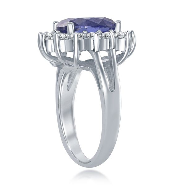 Sterling Silver Oval Tanzanite CZ with Clear CZ Border Stud Ring Image 2 Robert Irwin Jewelers Memphis, TN