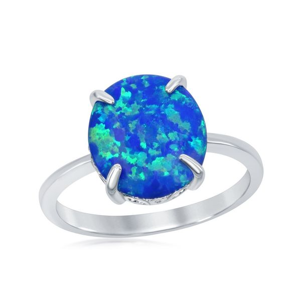 Sterling Silver Four-Prong Blue Inlay Opal Oval Ring Robert Irwin Jewelers Memphis, TN
