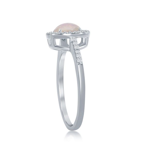 Sterling Silver Round White Opal with CZ Halo Ring Image 2 Robert Irwin Jewelers Memphis, TN