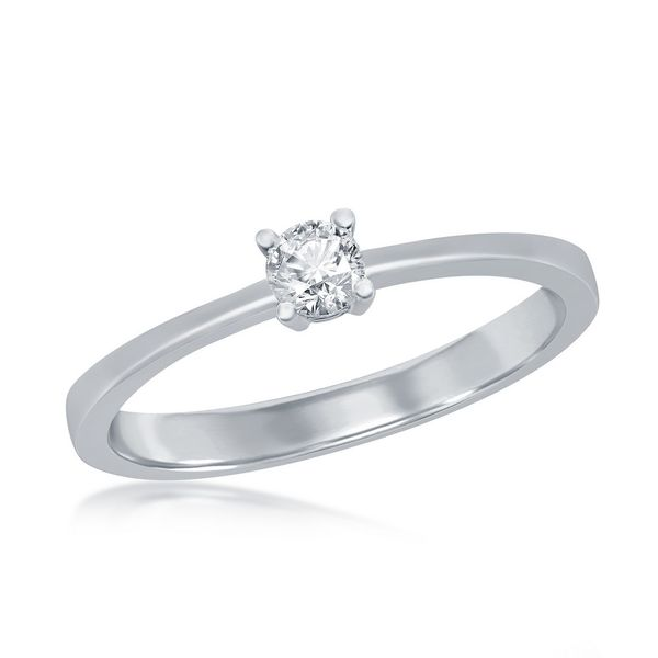 Sterling Silver, 3.5mm Round Solitaire CZ 4-prong Engagement Ring Robert Irwin Jewelers Memphis, TN