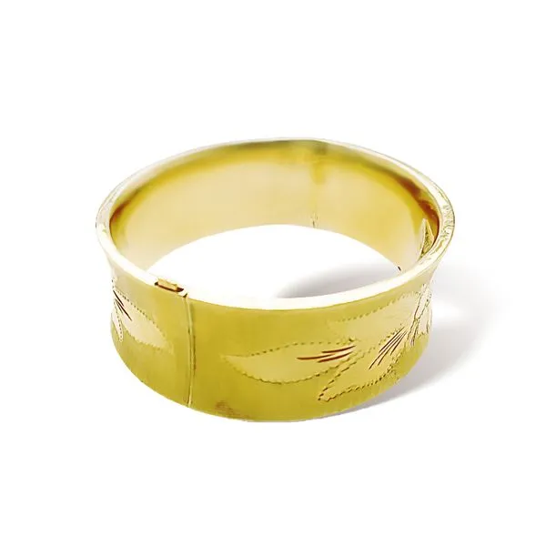 14k yellow gold bangle with flower etching