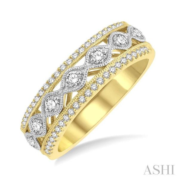 3/8 Ctw Lattice Two Tone Round Cut Diamond Fashion Ring in 14K Yellow and White Gold Ross Elliott Jewelers Terre Haute, IN