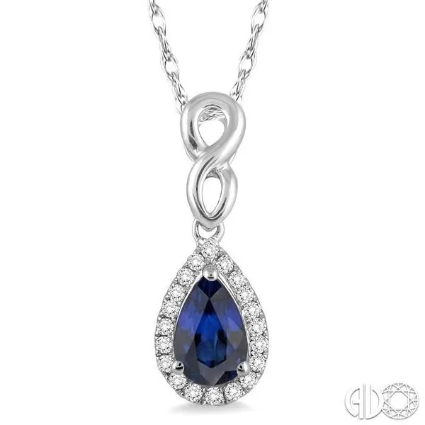 6x4 MM Pear Shape Sapphire and 1/10 Ctw Round Cut Diamond Pendant in 10K  White Gold with Chain