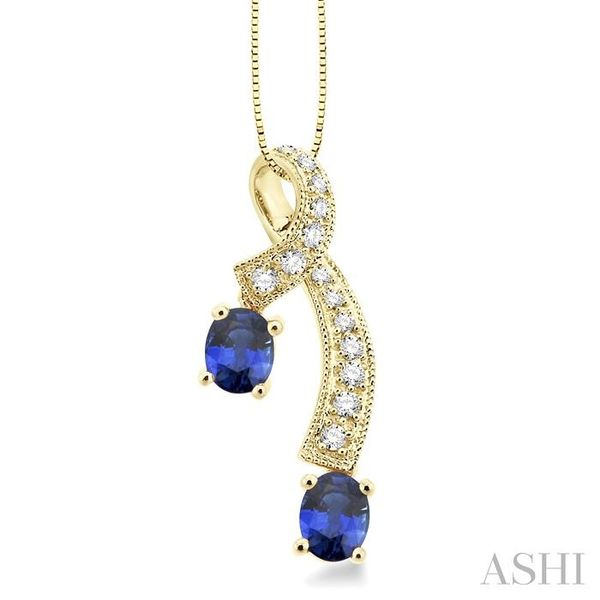 5x4MM Oval Cut Sapphire and 1/6 Ctw Round Cut Diamond Pendant in 14K Yellow Gold with Chain Ross Elliott Jewelers Terre Haute, IN