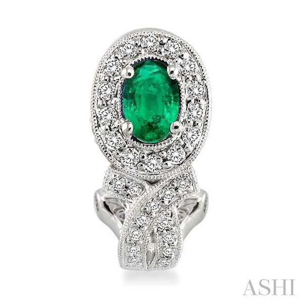 6x4MM Oval Cut Emerald and 1 Ctw Round Cut Diamond Earrings in 14K White Gold Image 2 Ross Elliott Jewelers Terre Haute, IN