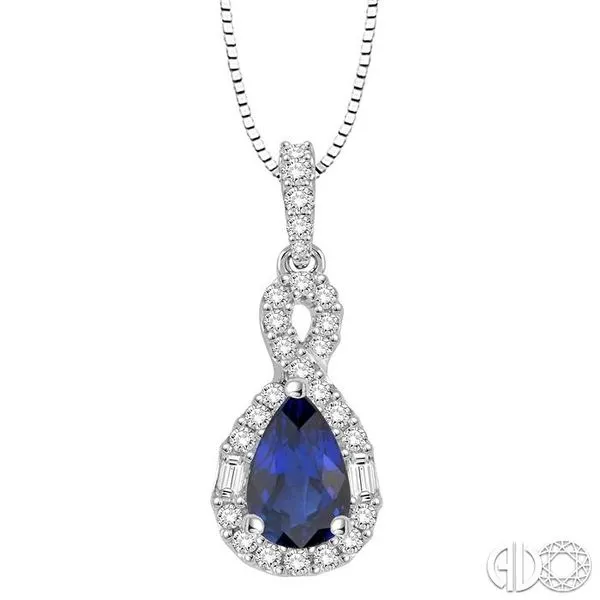 7x5 MM Pear Shape Sapphire and 1/3 Ctw Diamond Pendant in 14