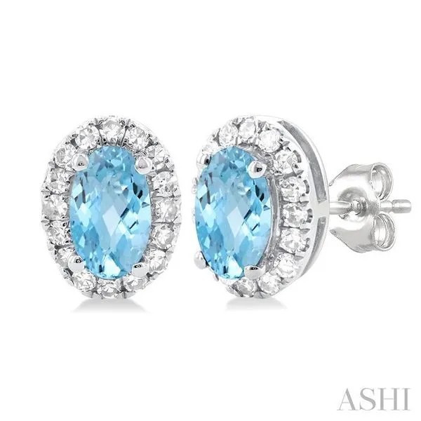 One Single 14k Yellow Gold Aquamarine & Diamond factory Halo Stud Earring