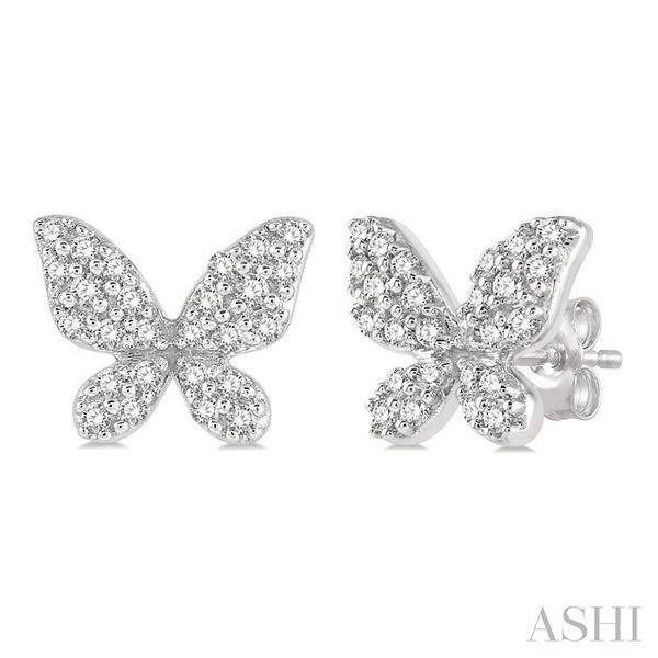 1/5 ctw Butterfly Motif Round Cut Diamond Petite Fashion Stud Earring in 10K White Gold Ross Elliott Jewelers Terre Haute, IN