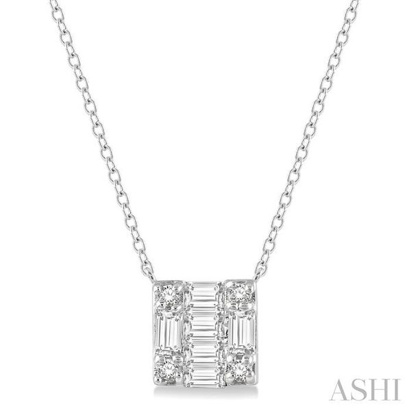 1/8 ctw Square Shape Baguette and Round Cut Diamond Petite Fashion Pendant With Chain in 10K White Gold Ross Elliott Jewelers Terre Haute, IN