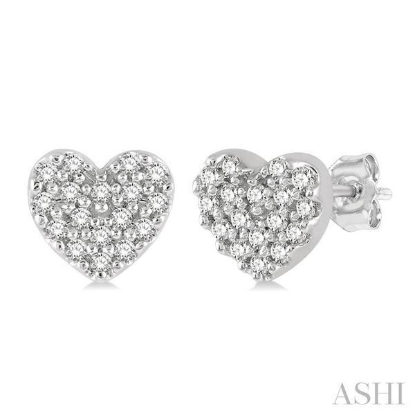 1/10 ctw Heart Charm Round Cut Diamond Petite Fashion Stud Earring in 14K White Gold Ross Elliott Jewelers Terre Haute, IN