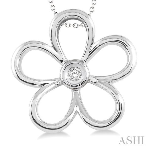 1/20 Ctw Round Cut Diamond Flower Pendant in Sterling Silver with Chain Image 3 Ross Elliott Jewelers Terre Haute, IN