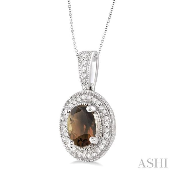 8x6 MM Oval Cut Smoky Quartz and 1/20 Ctw Single Cut Diamond Pendant in Sterling Silver with Chain Image 2 Ross Elliott Jewelers Terre Haute, IN
