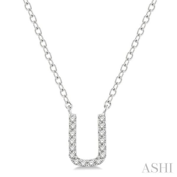 1/20 ctw Initial 'U' Round Cut Diamond Pendant With Chain in 14K White Gold Ross Elliott Jewelers Terre Haute, IN