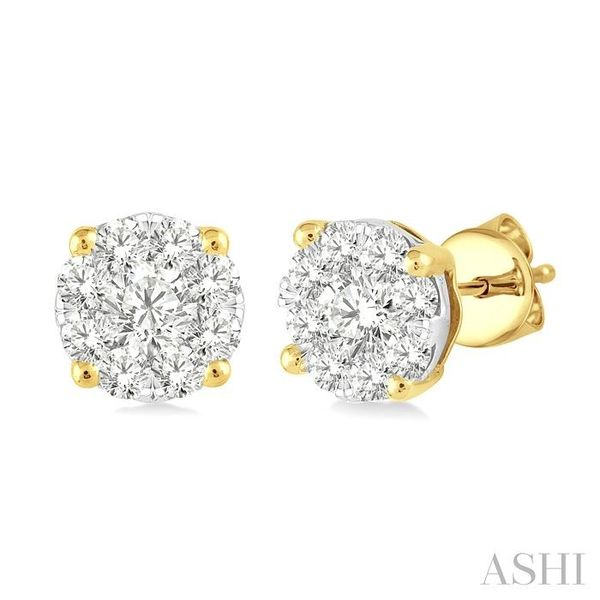 3/4 Ctw Lovebright Round Cut Diamond Earrings in 14K Yellow and White Gold Ross Elliott Jewelers Terre Haute, IN