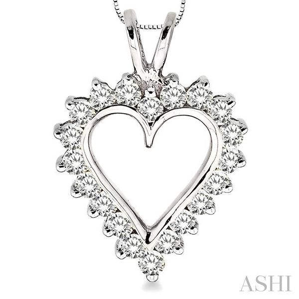 1 Ctw Round Cut Diamond Heart Pendant in 14K White Gold with Chain Image 3 Ross Elliott Jewelers Terre Haute, IN