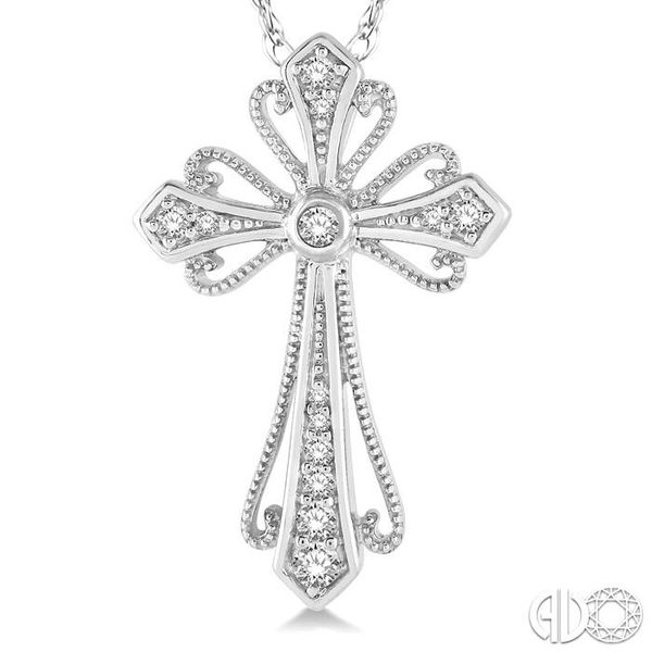 1/6 Ctw Vintage Cross Charm Round Cut Diamond Pendant With Link Chain in  10K White Gold