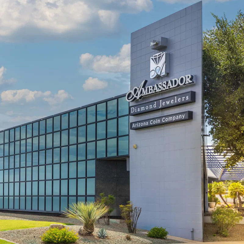 Ambassador Diamond Jewelers sign on a modern building in Tucson, Arizona