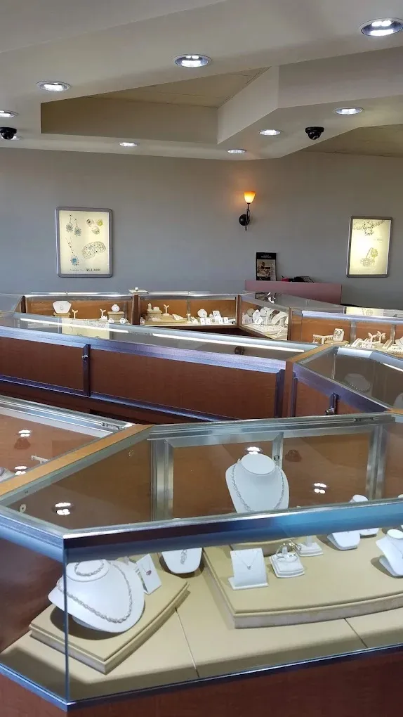Jewelry display cases filled with fine jewelry at Ambassador Diamond Jewelers in Tucson.