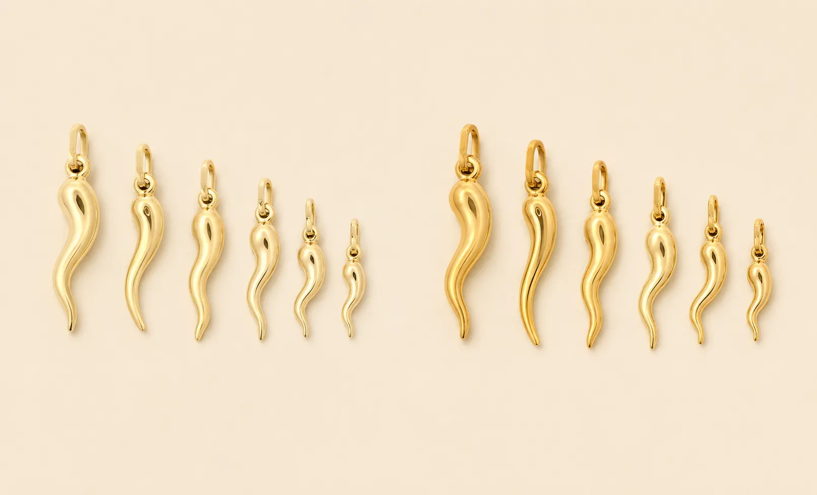 14K and 18K yellow gold Italian horn charms made in Italy