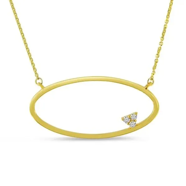 Gold oval necklace with a small diamond accent, available for purchase at Arezzo Jewelers. Shop now at /jewelry.