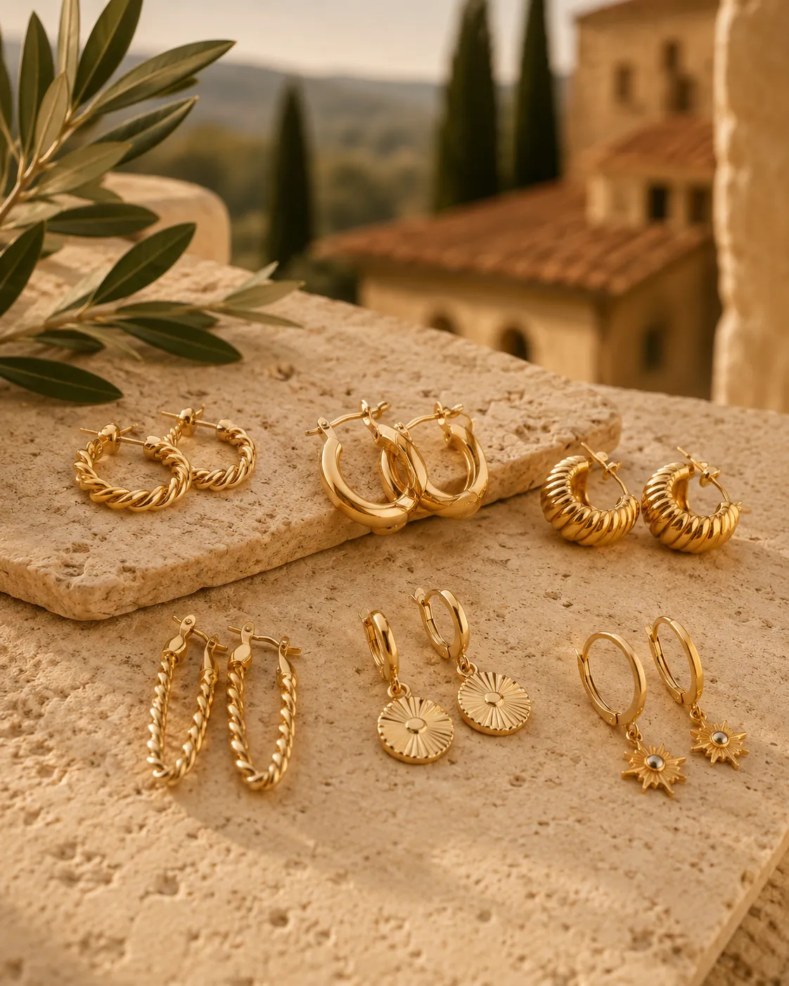 Italian gold earrings and hoops at Arezzo Jewelers