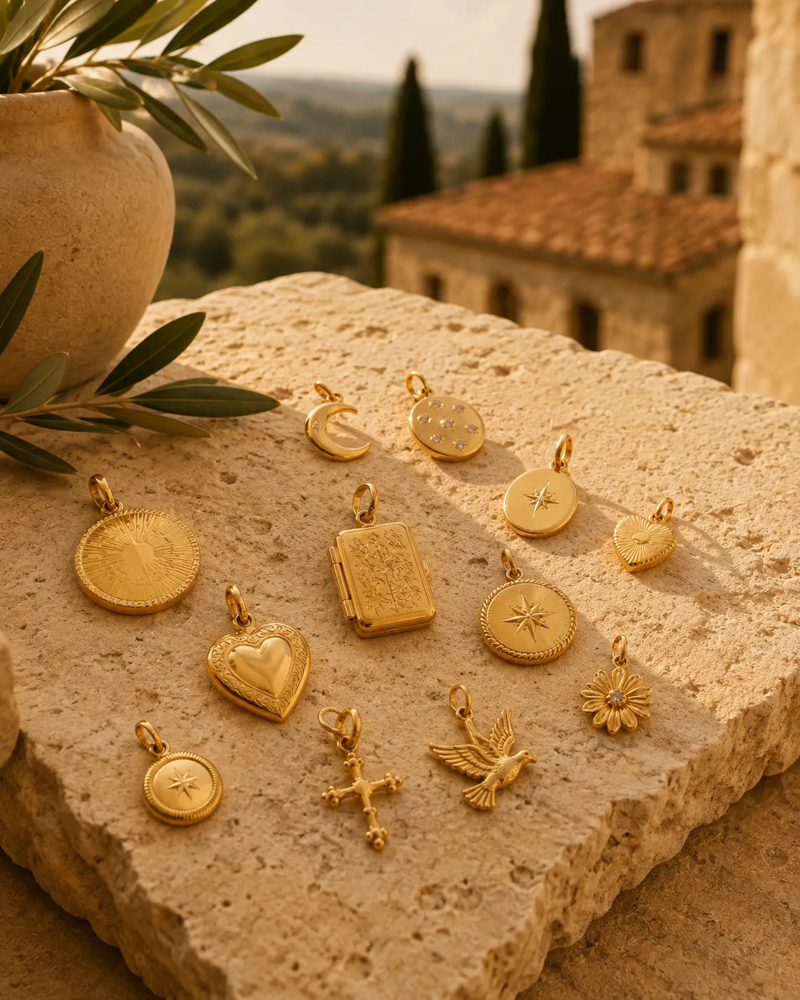 Italian gold pendants and charms