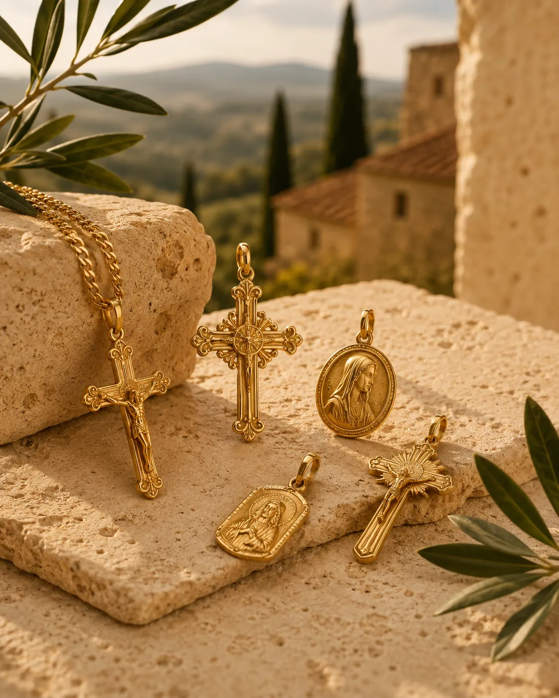 Italian gold crosses crucifixes and religious jewelry
