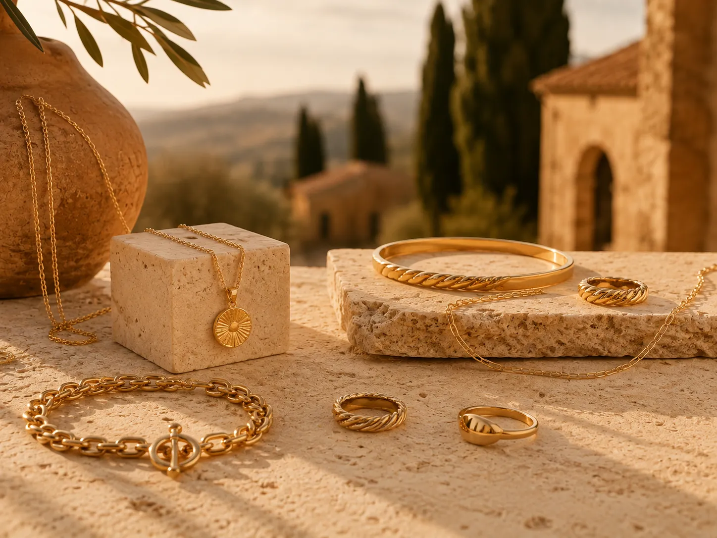 Close-up detail of Italian gold jewelry craftsmanship