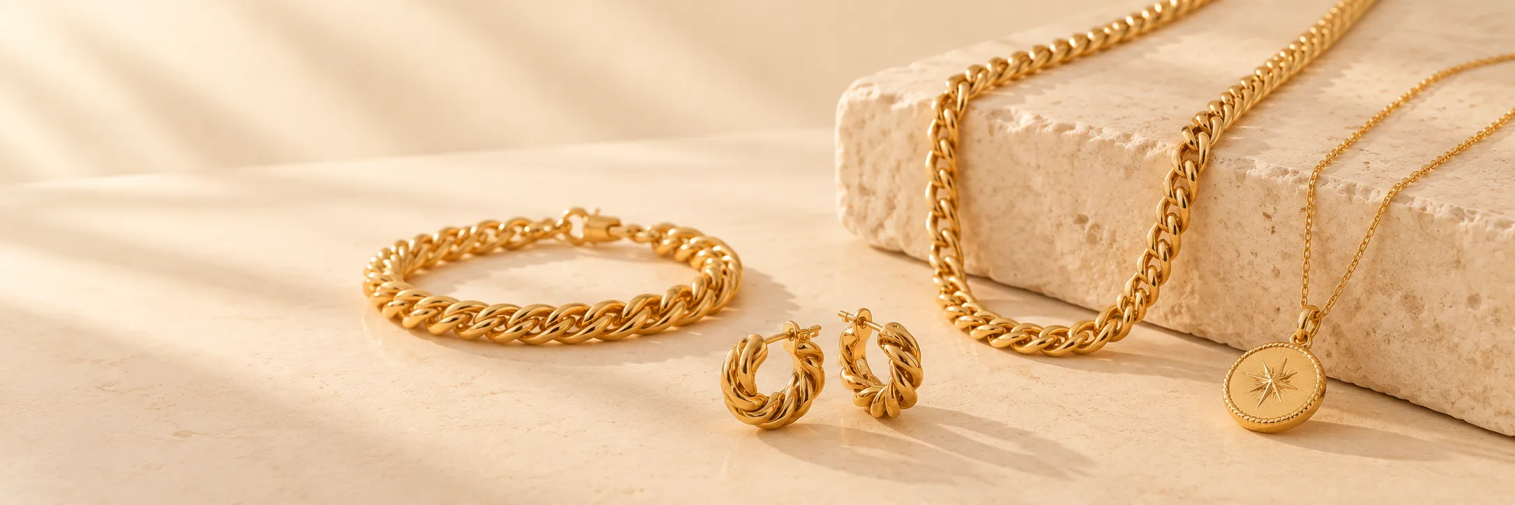 Italian Gold Curb Link Bracelet with Matching Curb Link Chain with Italian twist earrings and pendant