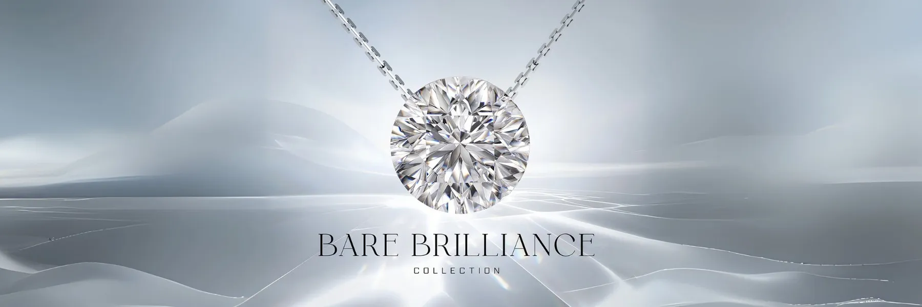 A stunning diamond pendant from the Bare Brilliance collection, showcased against a soft, ethereal background.