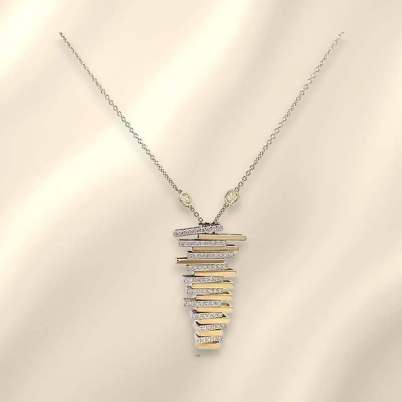 Savoia Arena pendant necklace in 18K two-tone gold with natural diamonds on cream silk
